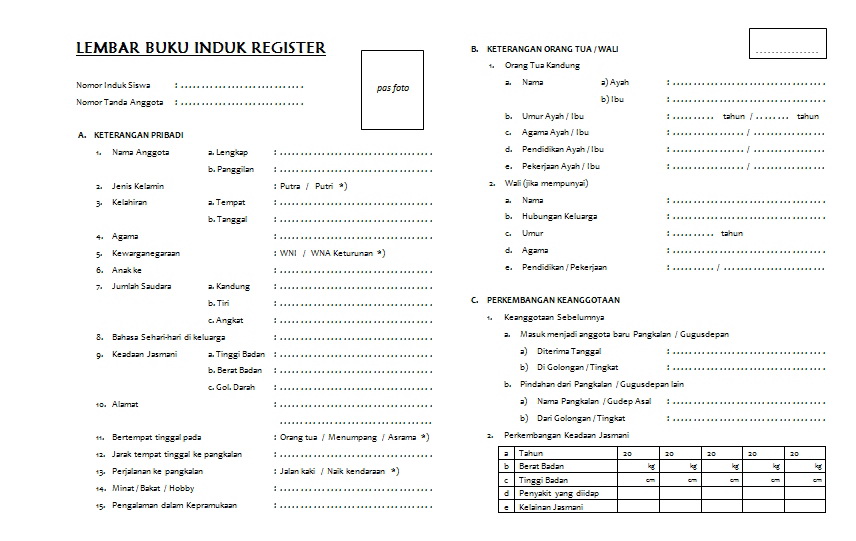 Format Buku Induk Register Anggota Gugusdepan 